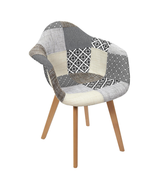 Fauteuil Scandinave Patchwork Blanc Gris basket pas cher