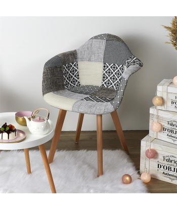 Fauteuil Scandinave Patchwork Blanc Gris basket pas cher