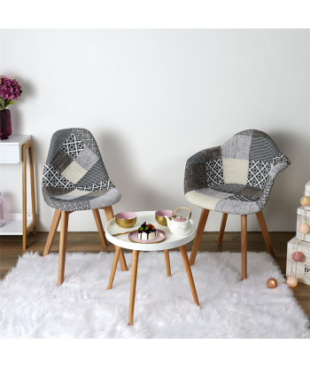 Fauteuil Scandinave Patchwork Blanc Gris basket pas cher