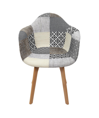 Fauteuil Scandinave Patchwork Blanc Gris basket pas cher