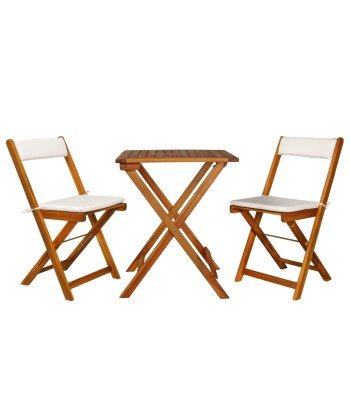 Meuble de bistro pliable 3 pcs et coussins Bois d'acacia solide brillant des détails fins