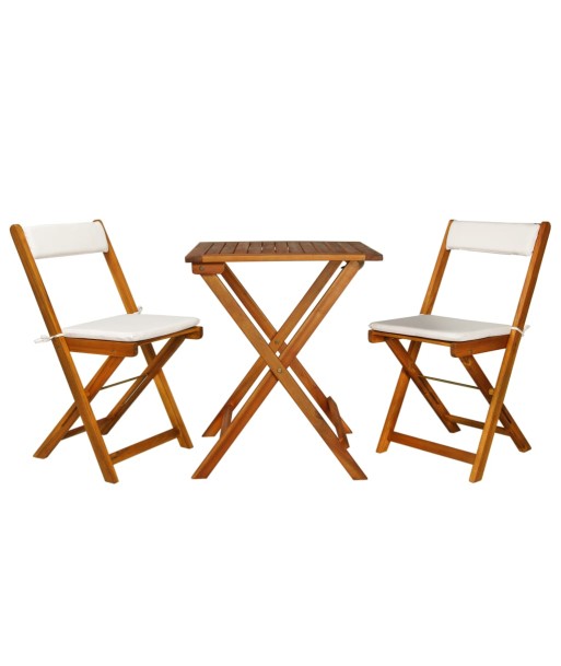 Meuble de bistro pliable 3 pcs et coussins Bois d'acacia solide brillant des détails fins