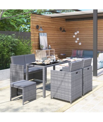 Meuble à dîner de jardin 6 pcs et coussins Résine tressée Gris Amélioration de cerveau avec