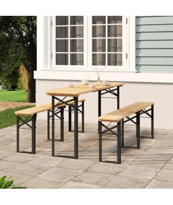 Ensemble de tables à bière pliantes 3 pcs bois massif de sapin 50-70% off 