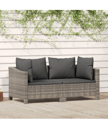 Salon de jardin 2 pcs avec coussins Gris Résine tressée Profitez des Offres !