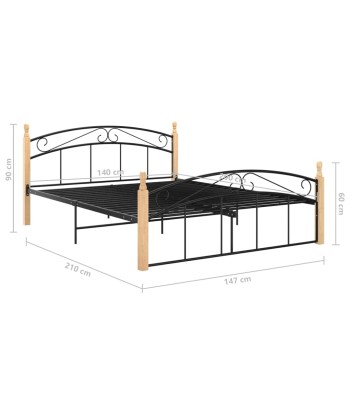 Lit 2 Places Noir Métal et bois de chêne massif 140x200 cm suggérées chez