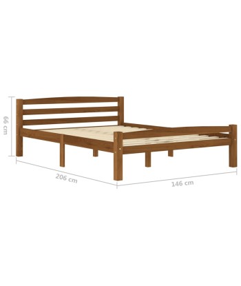 Lit 2 Places Marron/Miel en Bois de pin massif 140x200 cm pas cher