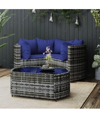 Salon de jardin 4 pcs avec coussins Gris Résine tressée de France