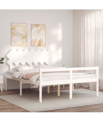 Lit avec tête de lit en bois massif blanc 140x200 cm Comparez plus de prix