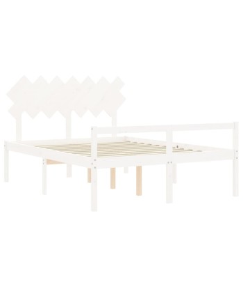 Lit avec tête de lit en bois massif blanc 140x200 cm Comparez plus de prix