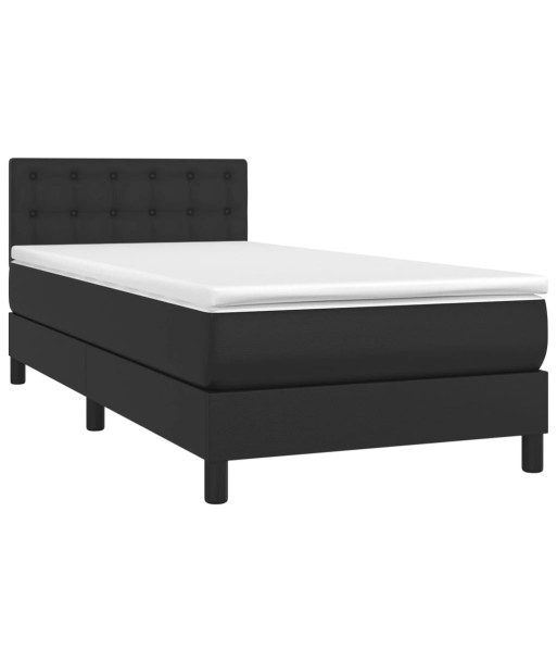 Sommier tapissier avec matelas et LED Noir Similicuir 90x200 cm la livraison gratuite