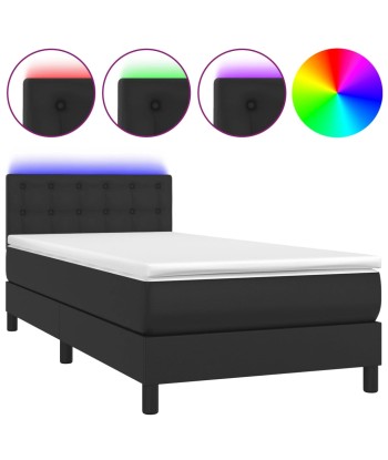 Sommier tapissier avec matelas et LED Noir Similicuir 90x200 cm la livraison gratuite