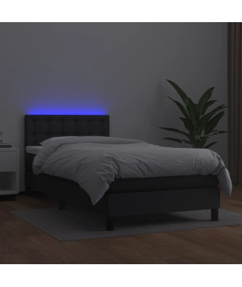 Sommier tapissier avec matelas et LED Noir Similicuir 90x200 cm la livraison gratuite