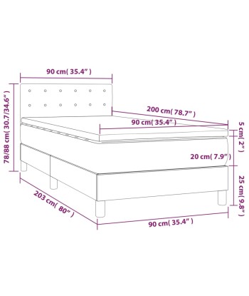 Sommier tapissier avec matelas et LED Noir Similicuir 90x200 cm la livraison gratuite