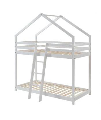 Lit Cabane Superposé TINY Sommier Inclus Blanc 90x190 Véritable concentré