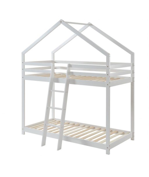 Lit Cabane Superposé TINY Sommier Inclus Blanc 90x190 Véritable concentré