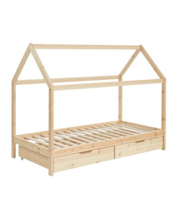 Lit Cabane Avec Tiroirs TINY Sommier Inclus Naturel 90x190 sur le site 