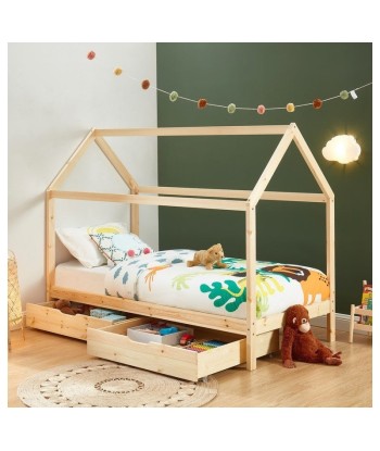 Lit Cabane Avec Tiroirs TINY Sommier Inclus Naturel 90x190 sur le site 