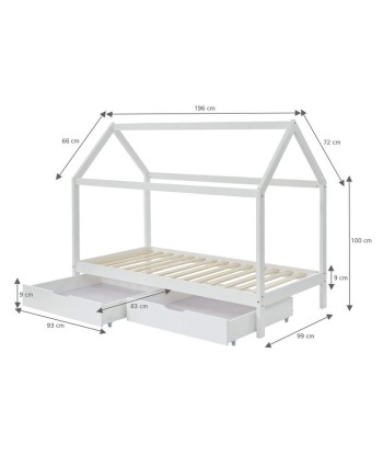 Lit Cabane Avec Tiroirs TINY Sommier Inclus Blanc 90x190 s'inspire de l'anatomie humaine