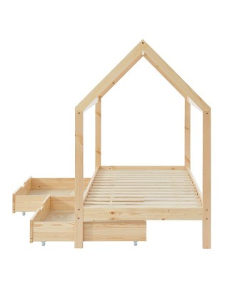 Lit Cabane Avec Tiroirs TINY Sommier Inclus Naturel 90x190 sur le site 