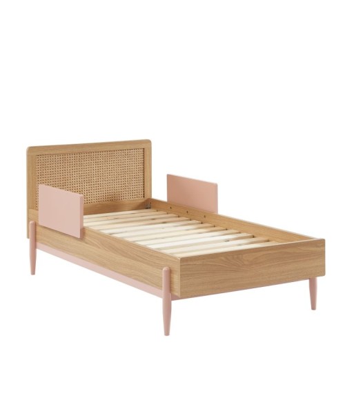 Lit Enfant PABLO Cannage Rotin Sommier Inclus Rose 70x140 outlet