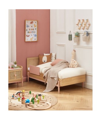 Lit Enfant PABLO Cannage Rotin Sommier Inclus Rose 70x140 outlet