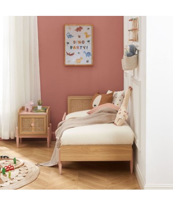 Lit Enfant PABLO Cannage Rotin Sommier Inclus Rose 70x140 outlet