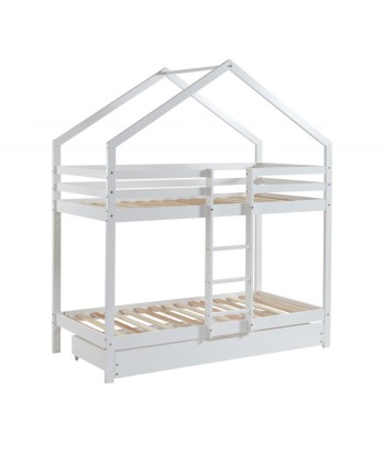 Lit Cabane Superposé Avec Tiroir TINY Sommier Inclus Blanc 90x190 la livraison gratuite