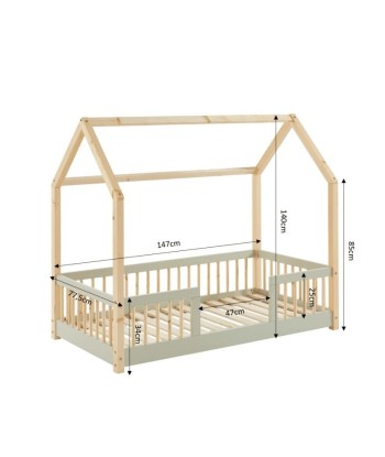 Lit Cabane Avec Barrières TINY Sommier Inclus Ivoire 70x140 ou a consommer sur place