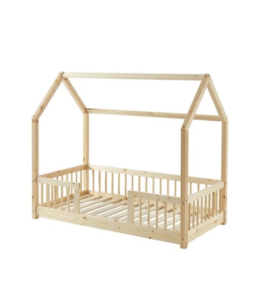 Lit Cabane Avec Barrières TINY Sommier Inclus Beige 70x140 les ctes