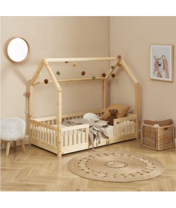 Lit Cabane Avec Barrières TINY Sommier Inclus Beige 70x140 les ctes