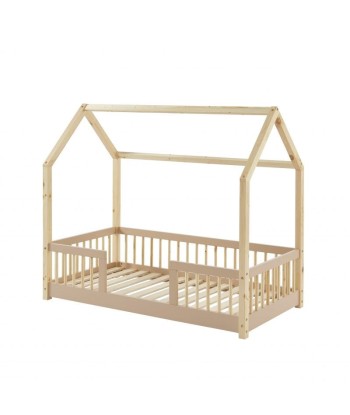 Lit Cabane Avec Barrières TINY Sommier Inclus Rose 70x140 de pas cher