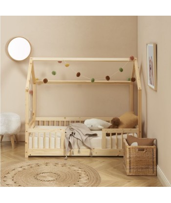 Lit Cabane Avec Barrières TINY Sommier Inclus Beige 70x140 les ctes