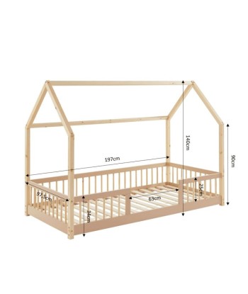 Lit Cabane Avec Barrières TINY Sommier Inclus Rose 90x190 Economisez 