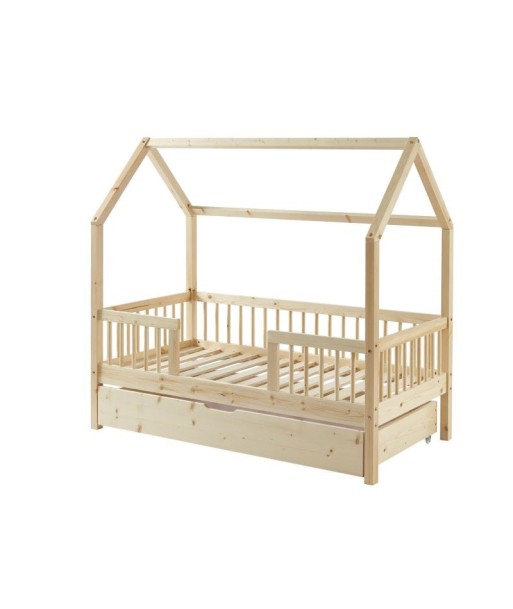 Lit Cabane Avec Barrières TINY Sommier + Tiroir Inclus Beige 70x140 Les magasins à Paris