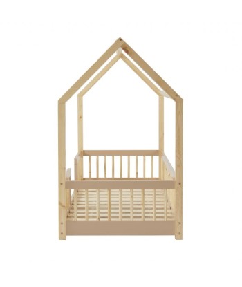 Lit Cabane Avec Barrières TINY Sommier Inclus Rose 70x140 de pas cher