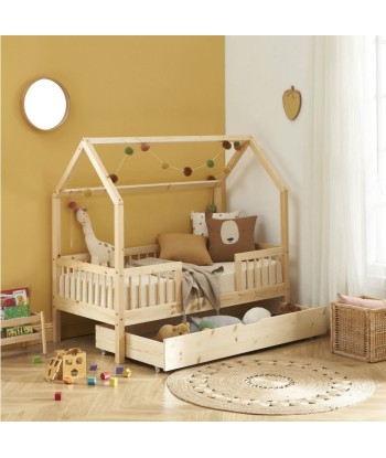 Lit Cabane Avec Barrières TINY Sommier + Tiroir Inclus Beige 70x140 Les magasins à Paris