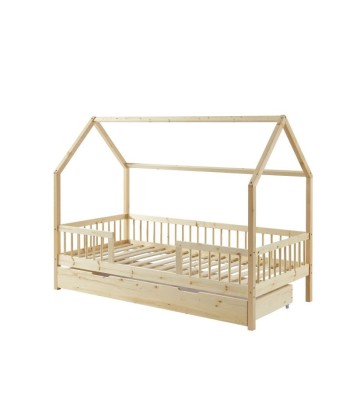 Lit Cabane Avec Barrières TINY Sommier + Tiroir Inclus Beige 90x190 la colonne vertébrale