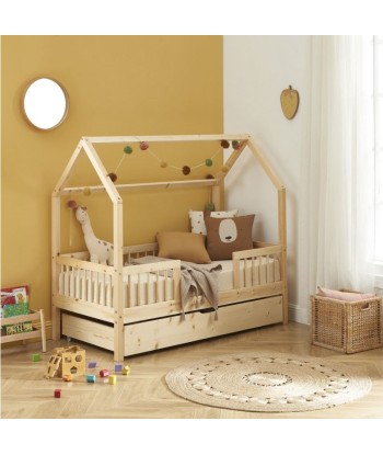 Lit Cabane Avec Barrières TINY Sommier + Tiroir Inclus Beige 70x140 Les magasins à Paris