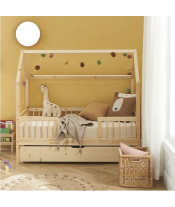 Lit Cabane Avec Barrières TINY Sommier + Tiroir Inclus Beige 70x140 Les magasins à Paris