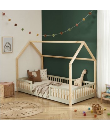 Lit Cabane Avec Barrières TINY Sommier Inclus Ivoire 90x190 en stock