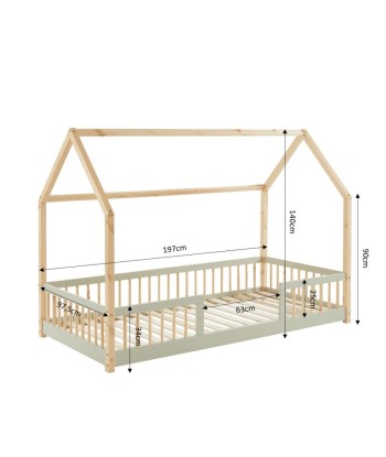 Lit Cabane Avec Barrières TINY Sommier Inclus Ivoire 90x190 en stock