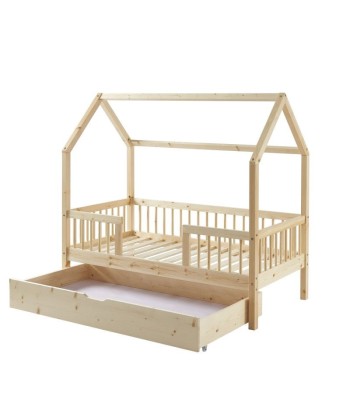 Lit Cabane Avec Barrières TINY Sommier + Tiroir Inclus Beige 70x140 Les magasins à Paris