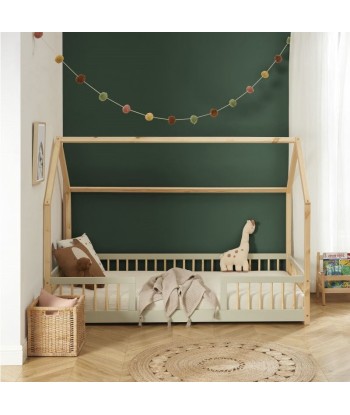 Lit Cabane Avec Barrières TINY Sommier Inclus Ivoire 90x190 en stock