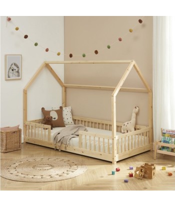 Lit Cabane Avec Barrières TINY Sommier Inclus Beige 90x190 vous aussi creer 