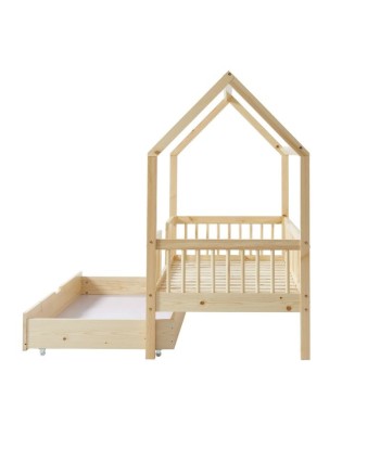 Lit Cabane Avec Barrières TINY Sommier + Tiroir Inclus Beige 70x140 Les magasins à Paris