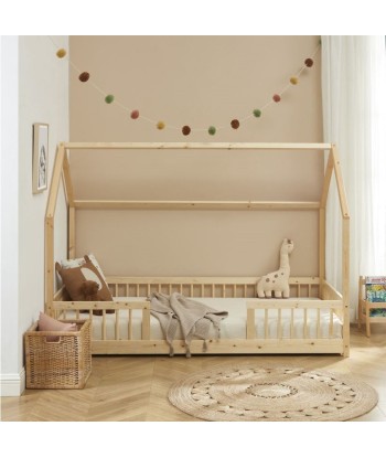 Lit Cabane Avec Barrières TINY Sommier Inclus Beige 90x190 vous aussi creer 