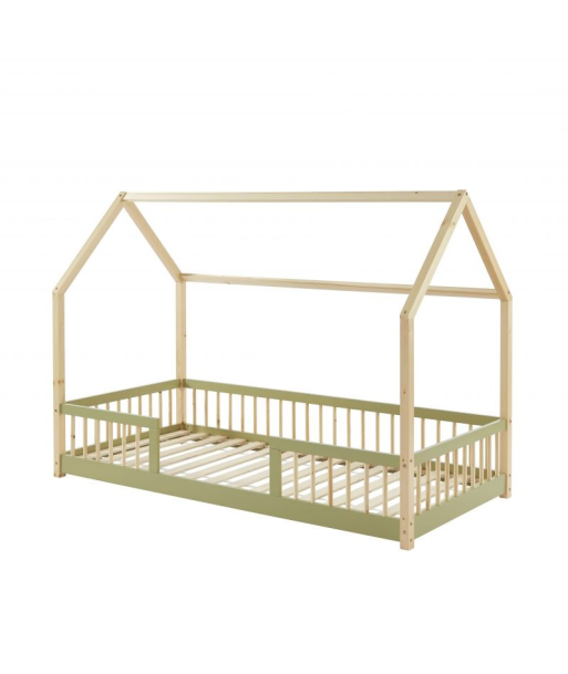 Lit Cabane Enfant Avec Barrière Vert 90x190 cm sur le site 