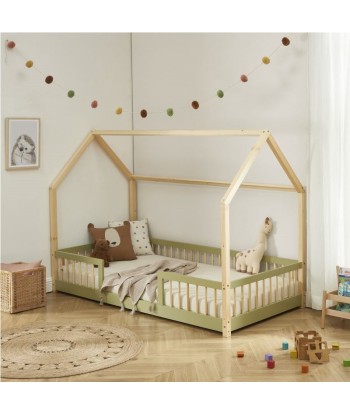 Lit Cabane Enfant Avec Barrière Vert 90x190 cm sur le site 