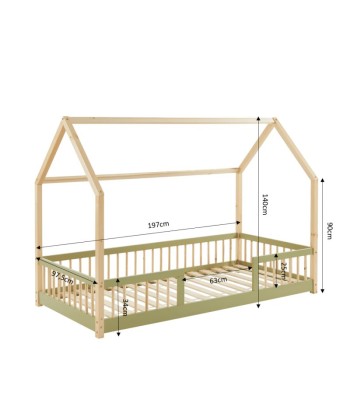 Lit Cabane Enfant Avec Barrière Vert 90x190 cm sur le site 